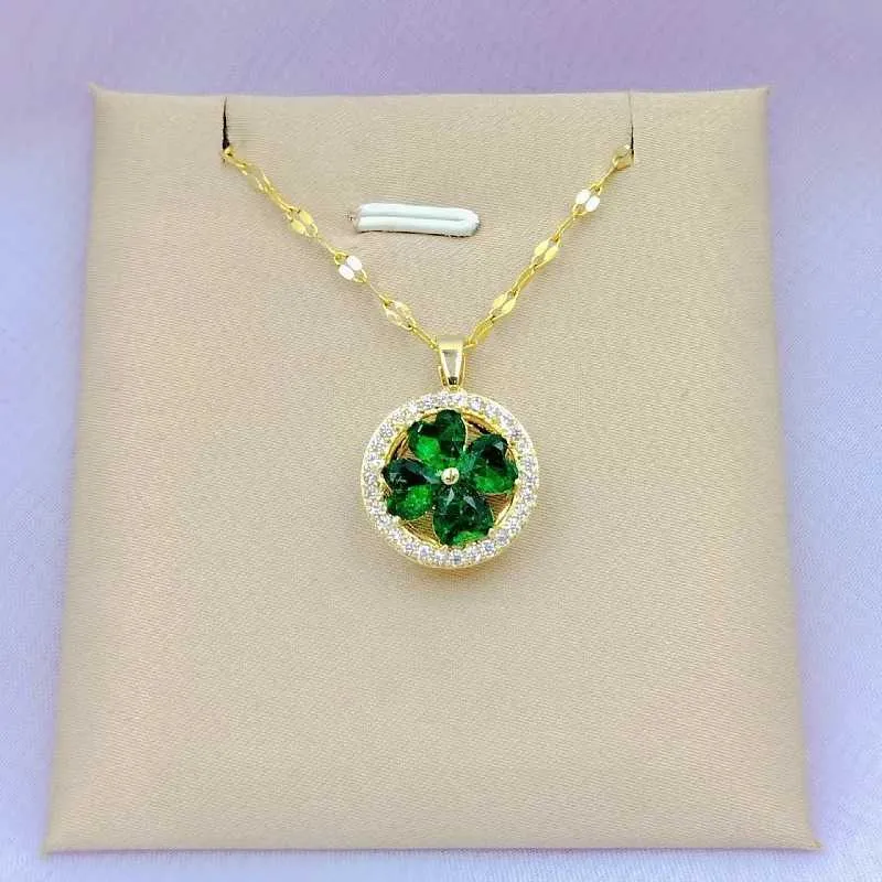 Necklaces Fashion Charm Green Necklace Classic Vintage Pink Flower Clover Heart Clavicle Chain Pendant Gift_voghion.com