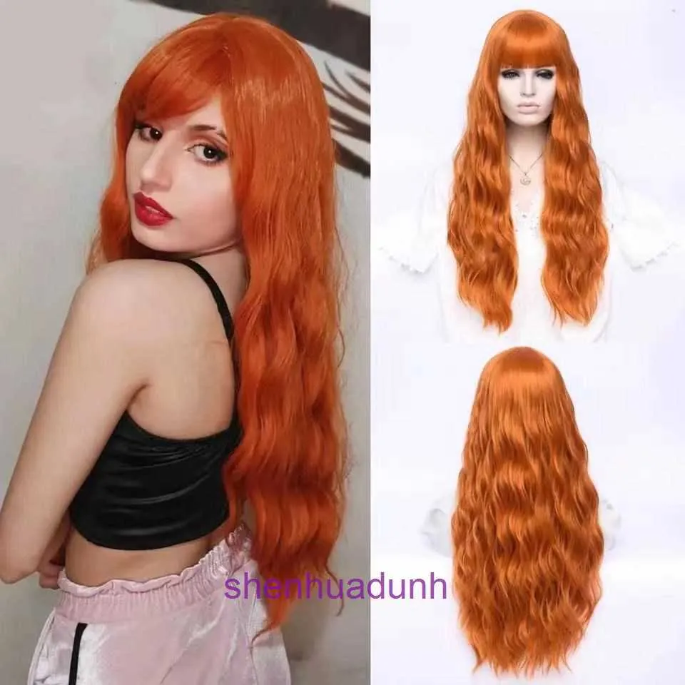 The Beginners Guide to Acheter les meilleures perruques en ligne en 2024 Wig Girl Qi frange Long Curly Orange Corn Perm Synthetic Fiber Bandband