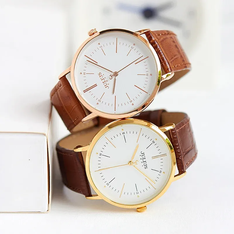 Fälle Klassiker Julius Men's Watch Homme Clock Fashion Japan Quarz Stunden Armband Leder Junge Geburtstag Geschenkbox