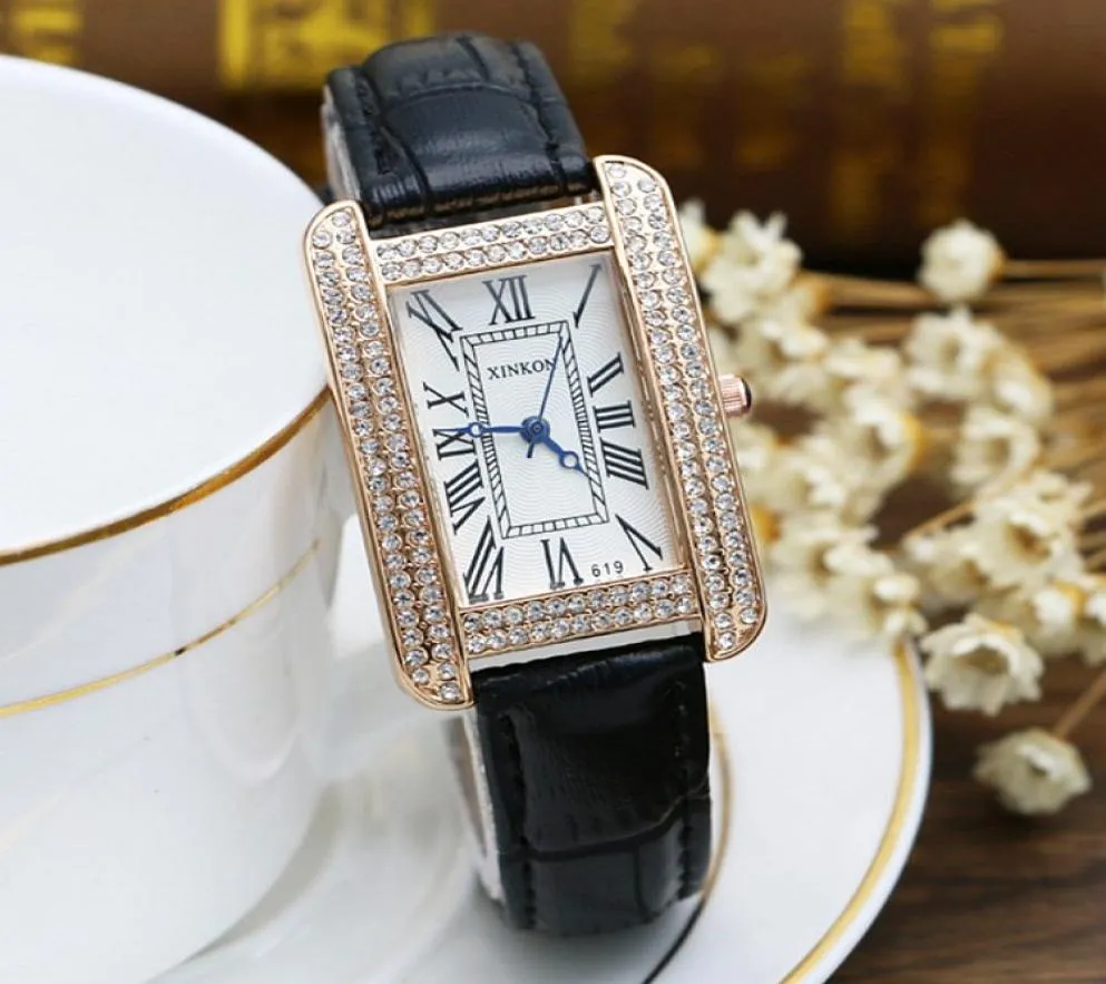 Modedesigner wasserdichte Quadrat -Casual Trend Strass -Uhr sieht einfache Freundinnen Frauen an, die Damen modische ganze OU5669704 beobachten