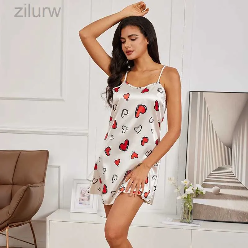 Sexy pyjama mode dames sexy slinger nachtdress dames sexy lingerie satijnen slaapkleding bloemen pinting zijden nachtkleding huizen mini jurk d240425