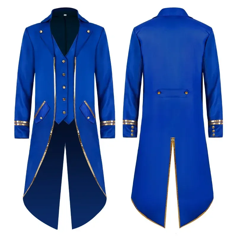 Jackets 2024 New Men Halloween Tuxedo Jacket Blue / White / Red Fashion Men's Fake 2 Piece Coats Thin Gold Trimmed Clothes