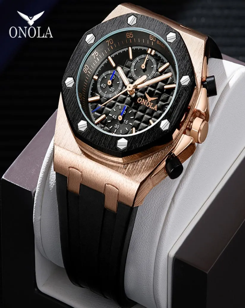 CWP ONOLA Brand Fashion Fashion Casual Quartz Mens Watch Chronograph Multifonction Wristwatch All Black Gold Metal étanche pour Men3536609