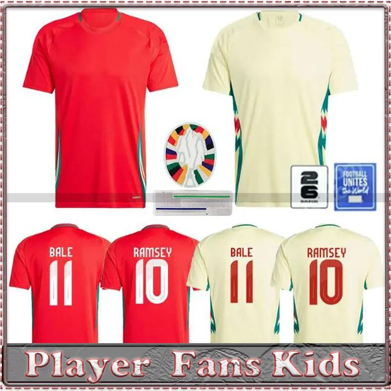 2024 2025 Wales soccer jerseys JAMES BALE 24 25 Welsh football shirts JOHNSON N.WILLIAMS RODON T.ROBERTS CABANGO LEVITT MOORE THOMAS Men kids kit jersey