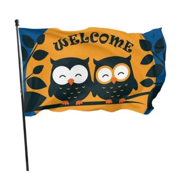 Owls Welcome Garden Garden 3x5ft Bandeiras 100d Banners de poliéster Indoor Cor vívida de alta qualidade com dois ilhós de bronze2834195