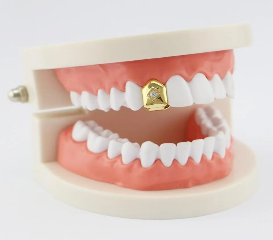 hiphop enkele tand grillz enkele diamant reële goud vergulde rappers tandheelkundige grills coole muziek body sieraden gouden zilveren rosé goud 8327116