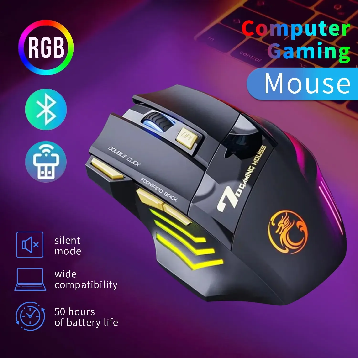 Myse Wireless Bluetooth Mouse do laptopa na komputerze do ładowania przenośnego gier Myszy ergonomiczne myszy graczy RGB na PC