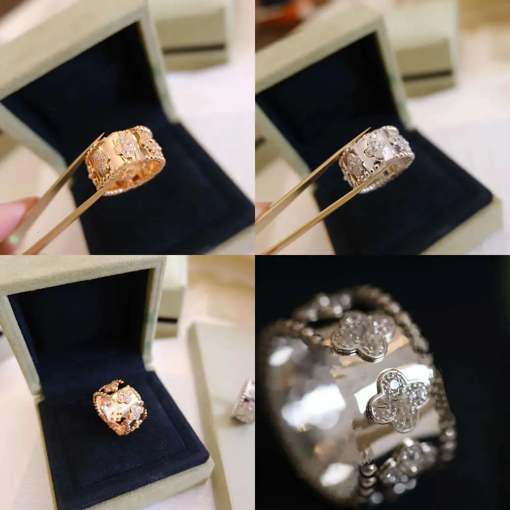 2024 Designer Rings For Women Four Leaf Clover Cleef Kaleidoscope Ring Gold Sier Diamond Nail Ring Valentine Party Wedding Wholesale Original Quality