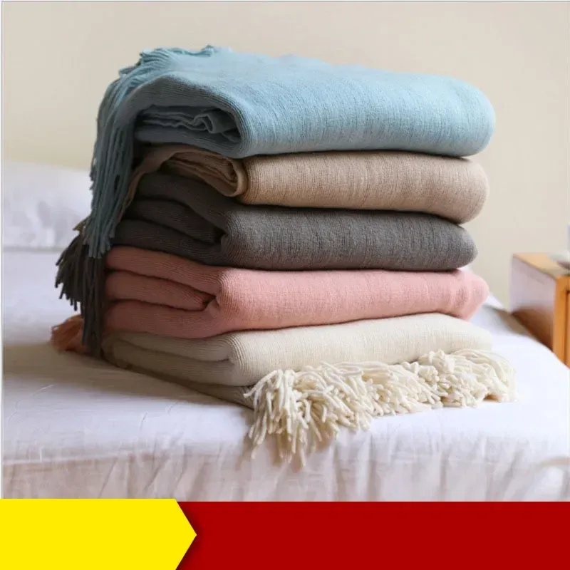 sets Emulation Cashmere Siesta Blanket Solid Color Knitted Sofa Throw Blankets Skinfriendly Bedding Soft Blanket for Bed Cozy Shawl