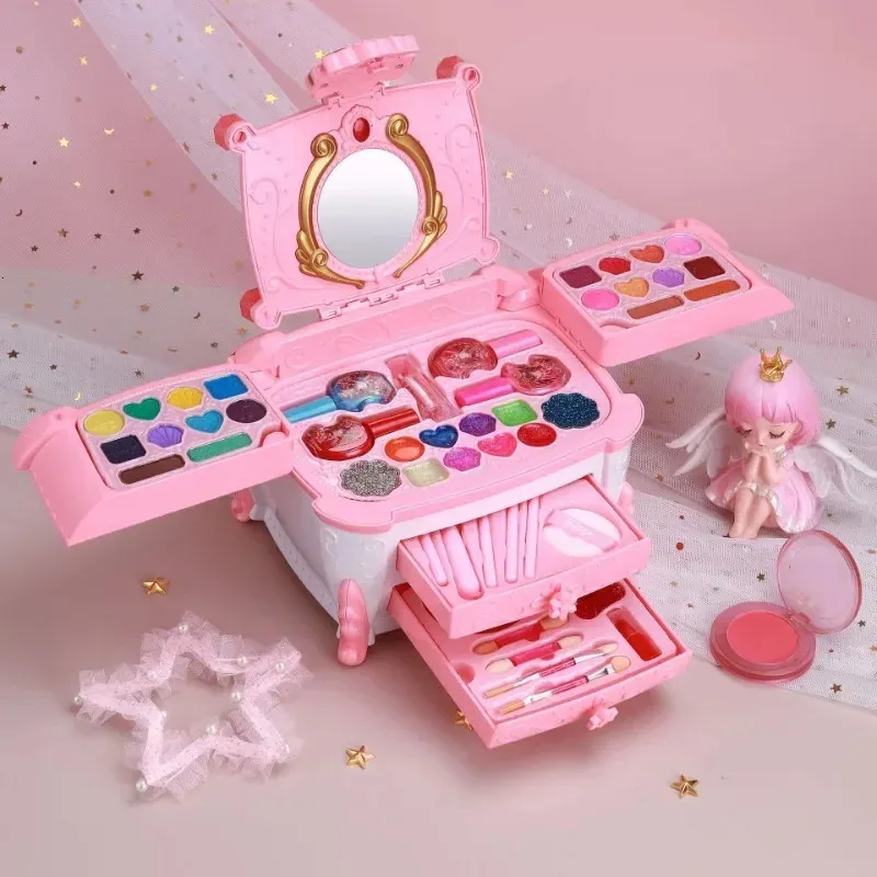 Kit de maquiagem de beleza infantil Kit lavável finge pretender brinquedos de cosméticos com espelho não tóxico seguro de Natal Presentes de aniversário 240416