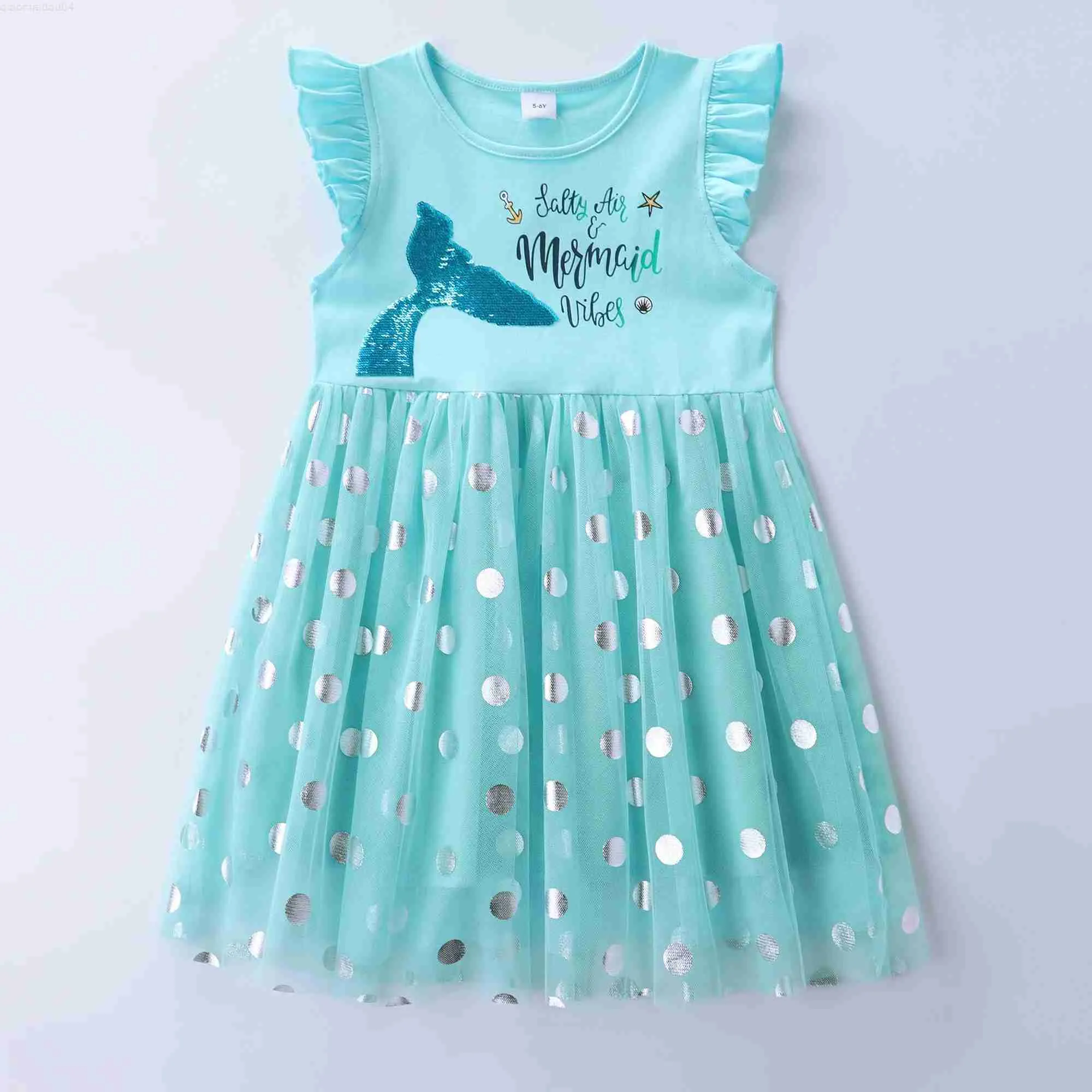 Girl's Dresses Girls Summer Cotton Mermaid Embroidered Dotted Mesh Princess Dress SH1803L2404