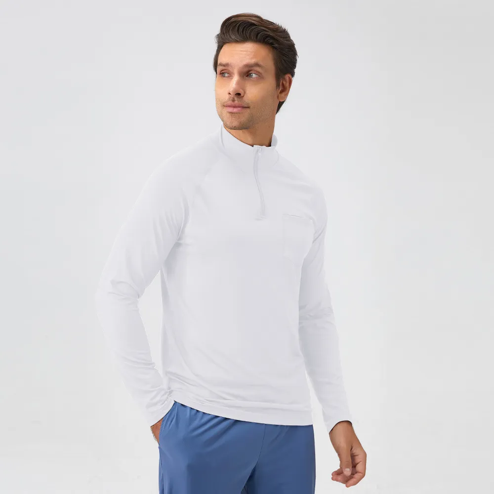 Men's T Shirts Fitness Wear Stand Up Collar Sports Hoodie with Half Zipper Reflective Long Sleeved Quick Drying Running Top