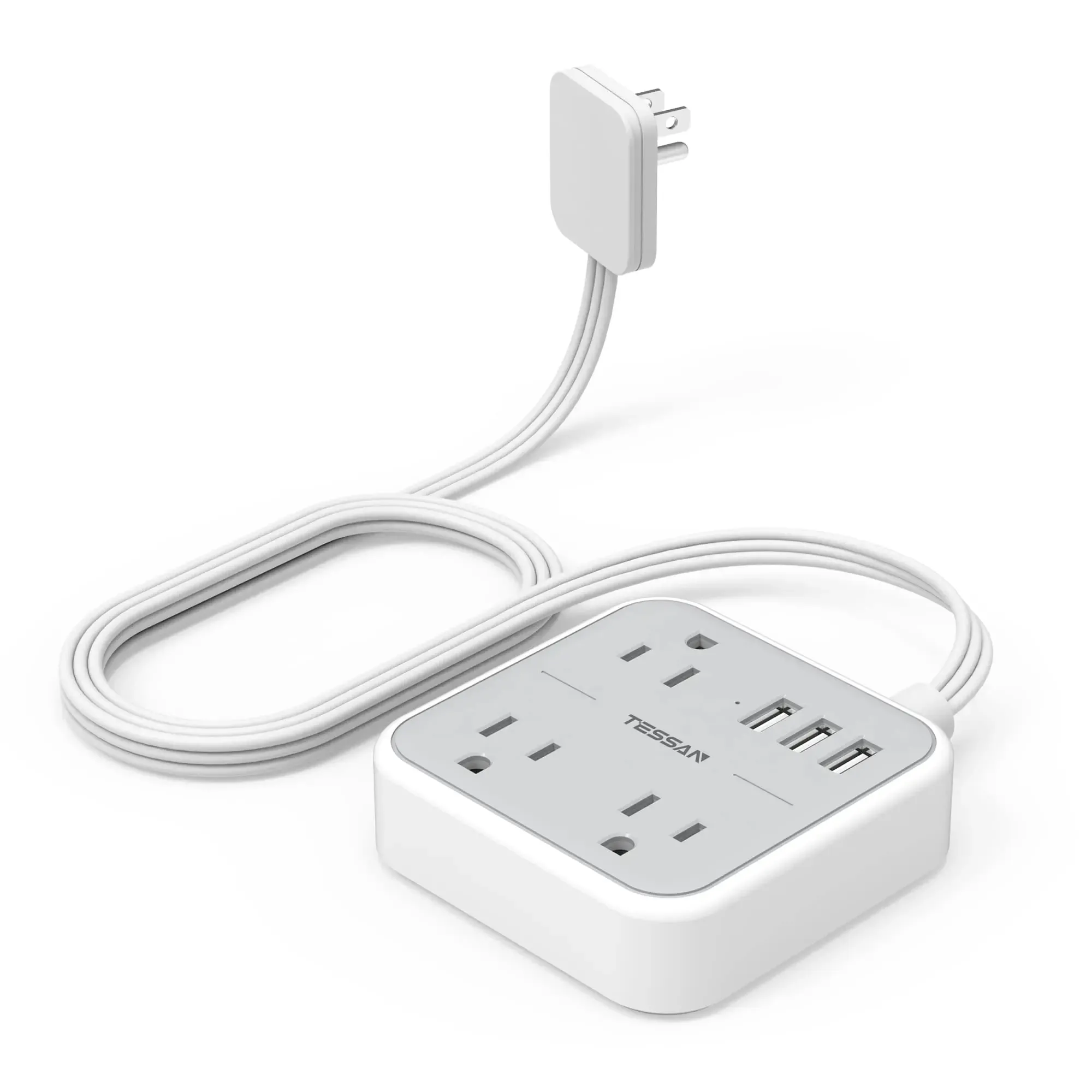 어댑터 Tessan Flat Plug Power Strip 5 피트 Ultra Thin Extension Cord 3 개 배출구 3 개 유람선, 사무실, 학교, 여행 용 USB 항구 3 개