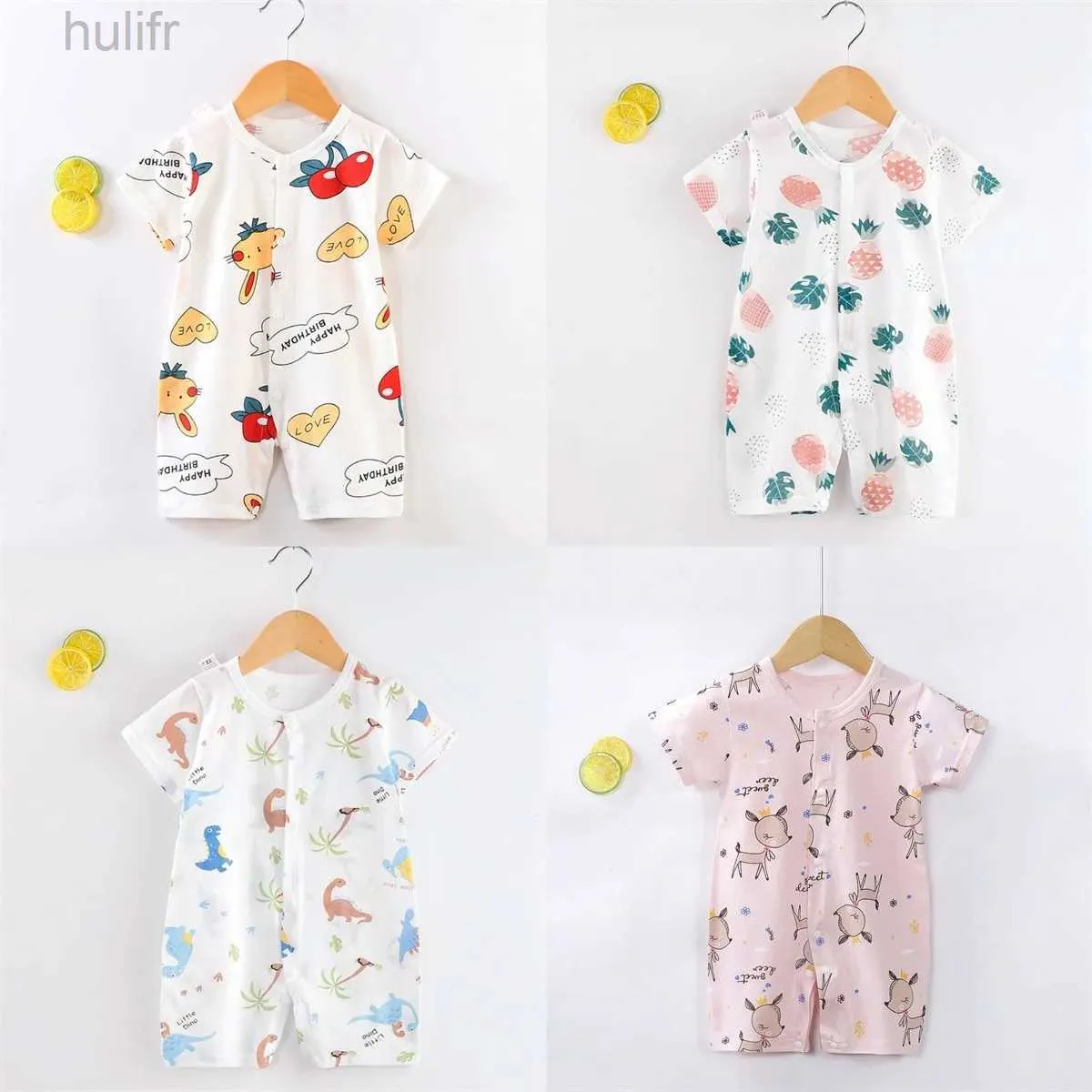 Rompers 0-24-miesięczne ubrania dla niemowląt Summer Toddler Toddler Drukowana moda urocza dziecięca kostium bawełny Bawełniany krótki rękaw