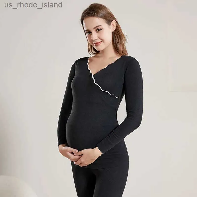 Maternity Bottoms Pregnant Womens Thermal Underwear Set Autumn Clothes Autumn Pants Nursing Postpartum Breastfeeding Bra Cup Maternity ClothesL2404