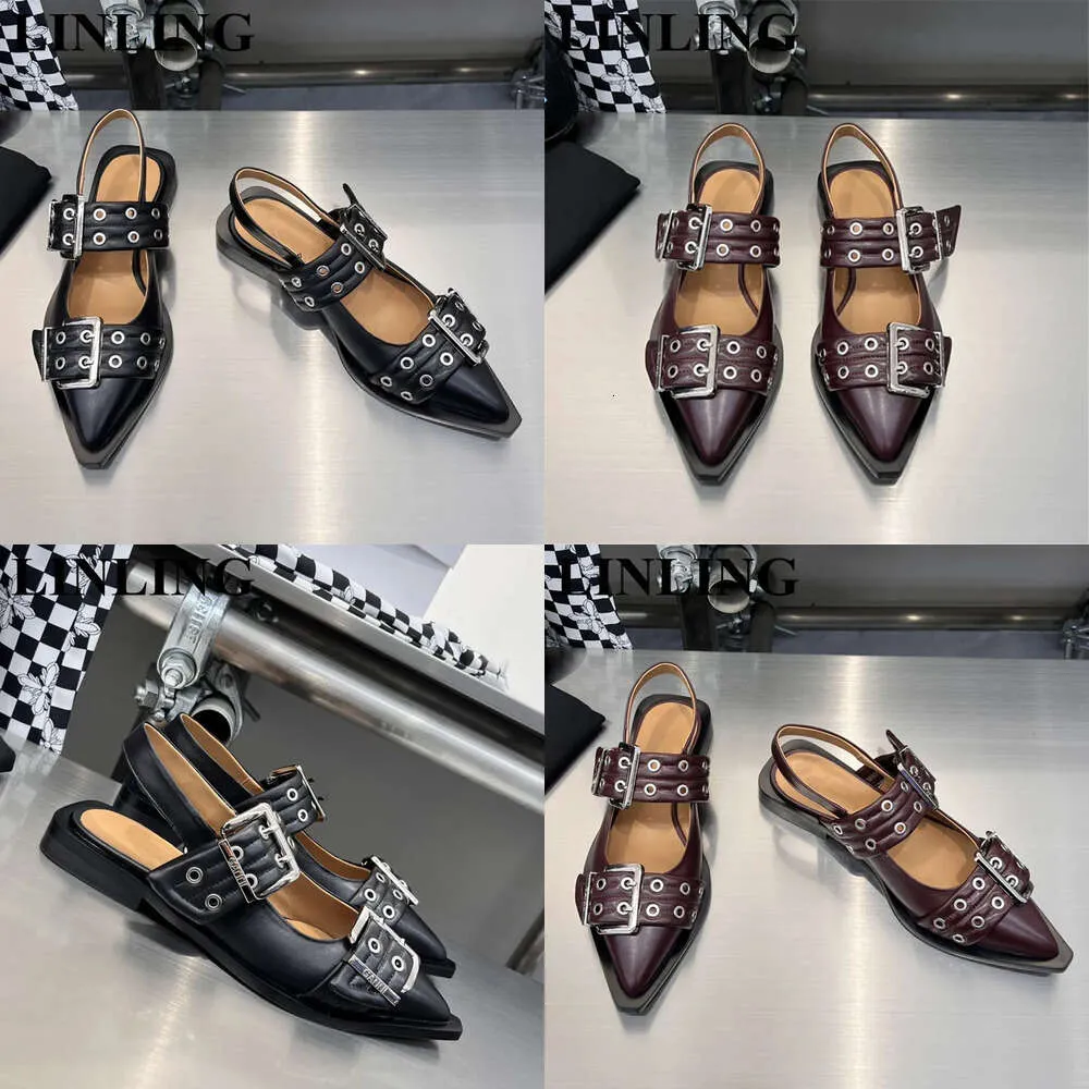 Abito estivo femminile da donna in metallo punk fibbia casual scarpe punta di punta di punta muli sandali design sandali donne qualità originale