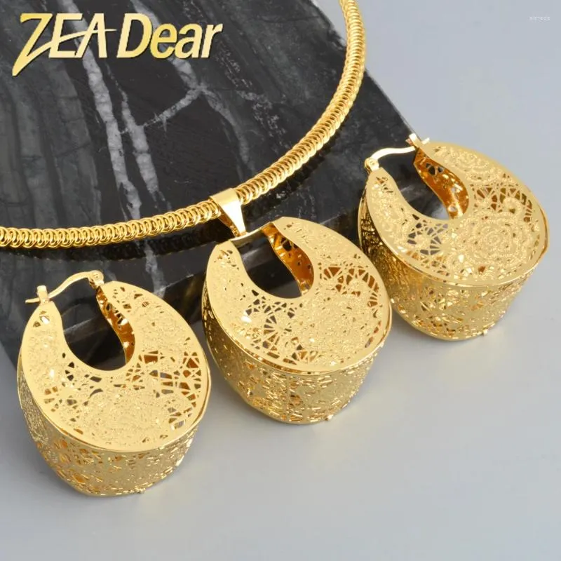 Necklace Earrings Set ZEADear Dubai Jewelry For Women Hollow Out Drop Earring Pendant Collar Luxury Wedding Jewellery Gifts Bride