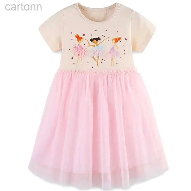 Robes de fille Bumeex Robes de fille Petites filles Coton Coton Cartoon Imprimé à manches courtes Robes de jupe rose taille 2-7 ans D240425