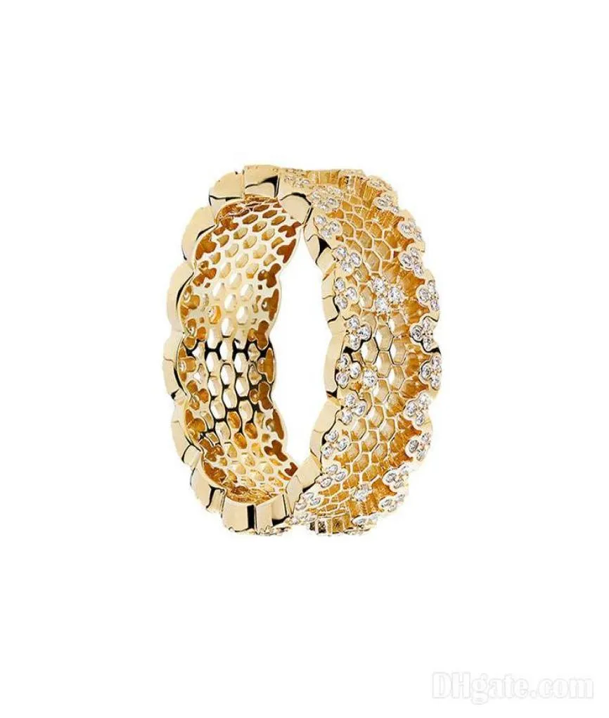 Anneaux 18k Jaune Gold Women Wedding CZ Diamond Ring Boîte d'origine pour 925 STERLING Silver Honeycomb Rings Set8687796