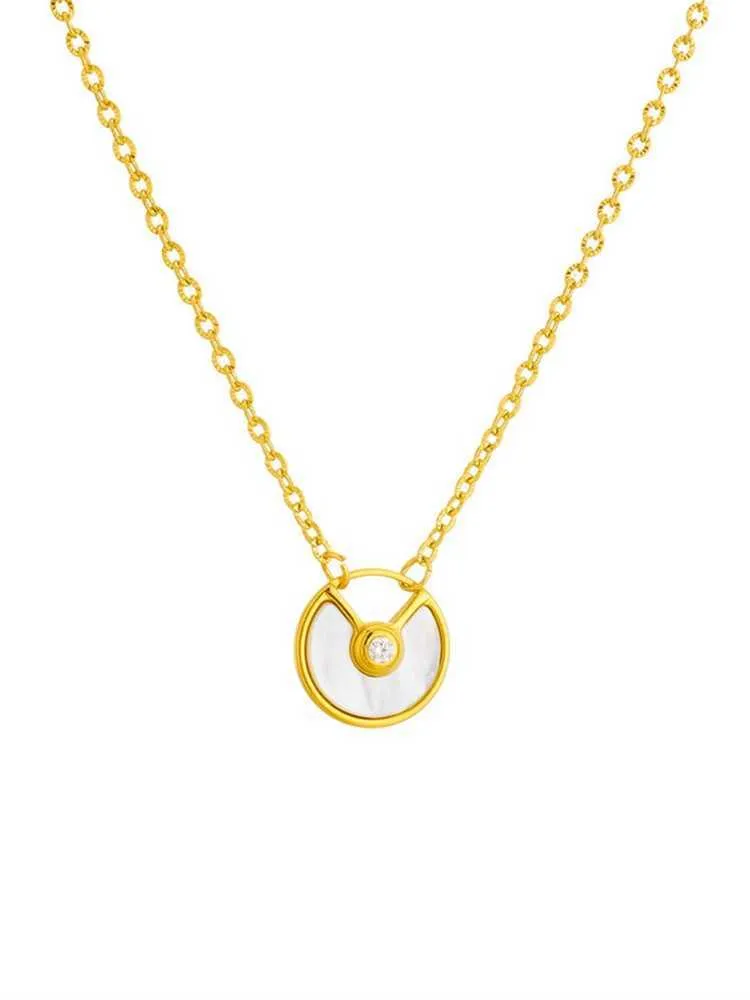 Designer-Trend Carter Amulett Halskette mit doppelseitiger weißer Fritillaria Roter Achat Pfauenstein Sicherheit Talisman für Frauen Gold Lock H7W6