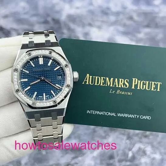 Luxury AP Wrist Watch Royal Oak Series 15551st Blue Plate en acier original Image de diamant Automatique Mélange de femmes 37 mm