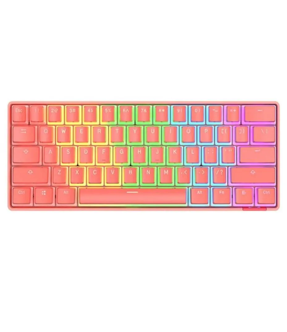 Mini 60 Clavier de jeu mécanique PBT Pudding Keycap Bluetooth 50 Rainbow 1000mAH IOS Android Windows ou Mac Pink62478354110072