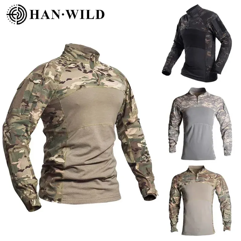 T-shirts Taktisk skjorta strid Män kläder militär elasticitet man camo t multicam armé långa jaktkläder