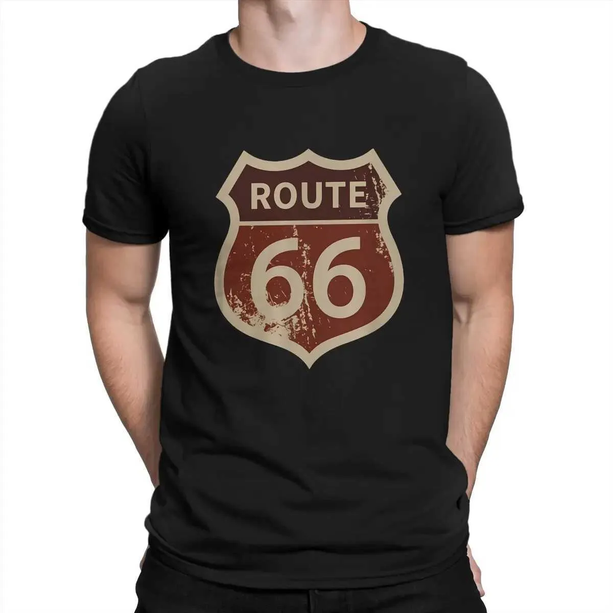 Herr t-shirts u s Route 66 Brown Sign Tshirt Homme Mens Tees Polyester T Shirt for Men T240425