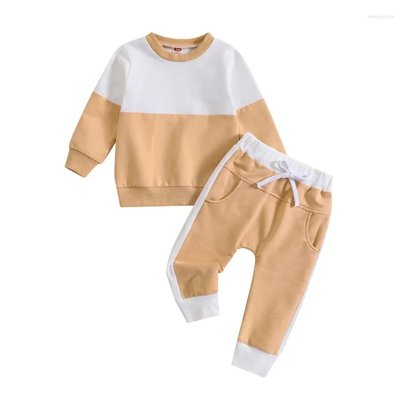 Zestawy odzieży pudcoco maluch maluch dzieci jesienne stroje kontrast kolor crew szyja długie rękawy i spodnie 2pcs Zestaw ubrania 0-3T