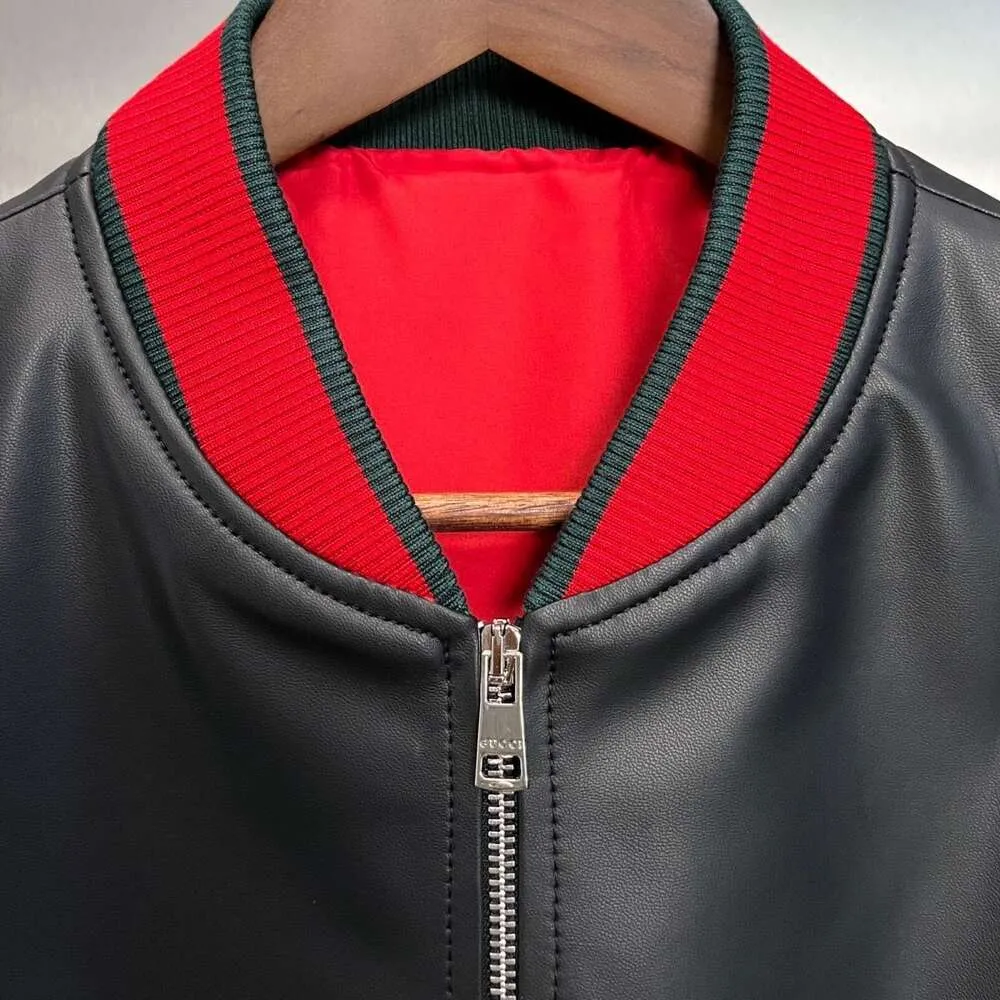 Designer Jacket Specialerbjudande Mäns päls baseball krage våren och höstfår äkta jacka, kort avslappnad läderjacka