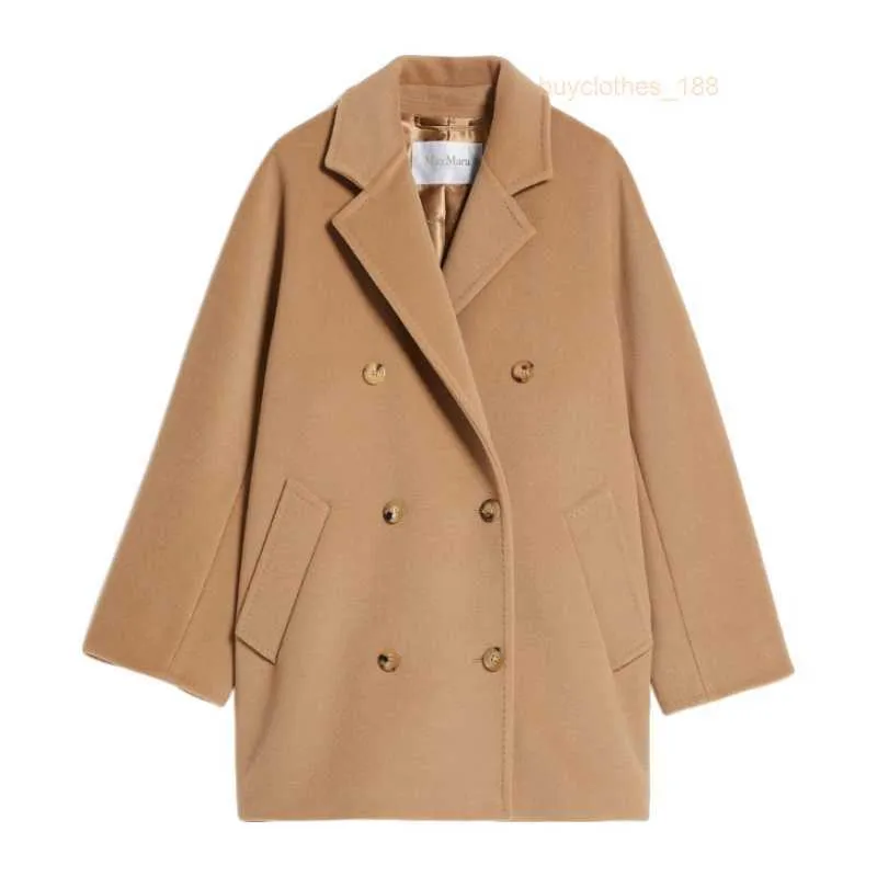 Tasarımcı Coats Cashmere Coats Luxury Coats Maxmaras Womens Beaver Fur ve Cashmere Geniş Yakası Yaka Çift Kelime Breated Camel Renkli Kısa Ceket