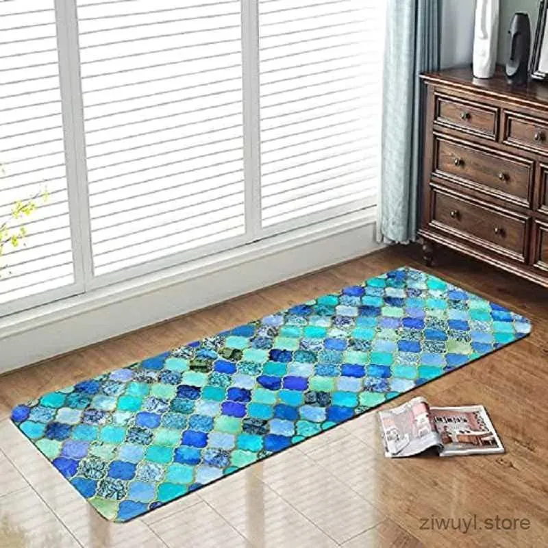 Teppichtürmatten marokkanische Gitter 3D-Druck Fläche Teppich langer Streifen Anti-Rutsch-Teppich für Forlaundry Room Küche Nacht