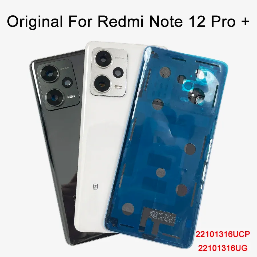 Ramar 100% original för Xiaomi Redmi Note 12 Pro+ Plus Batterislocket bakre dörrhusfodral med kameror ramlinsreparationsdelar