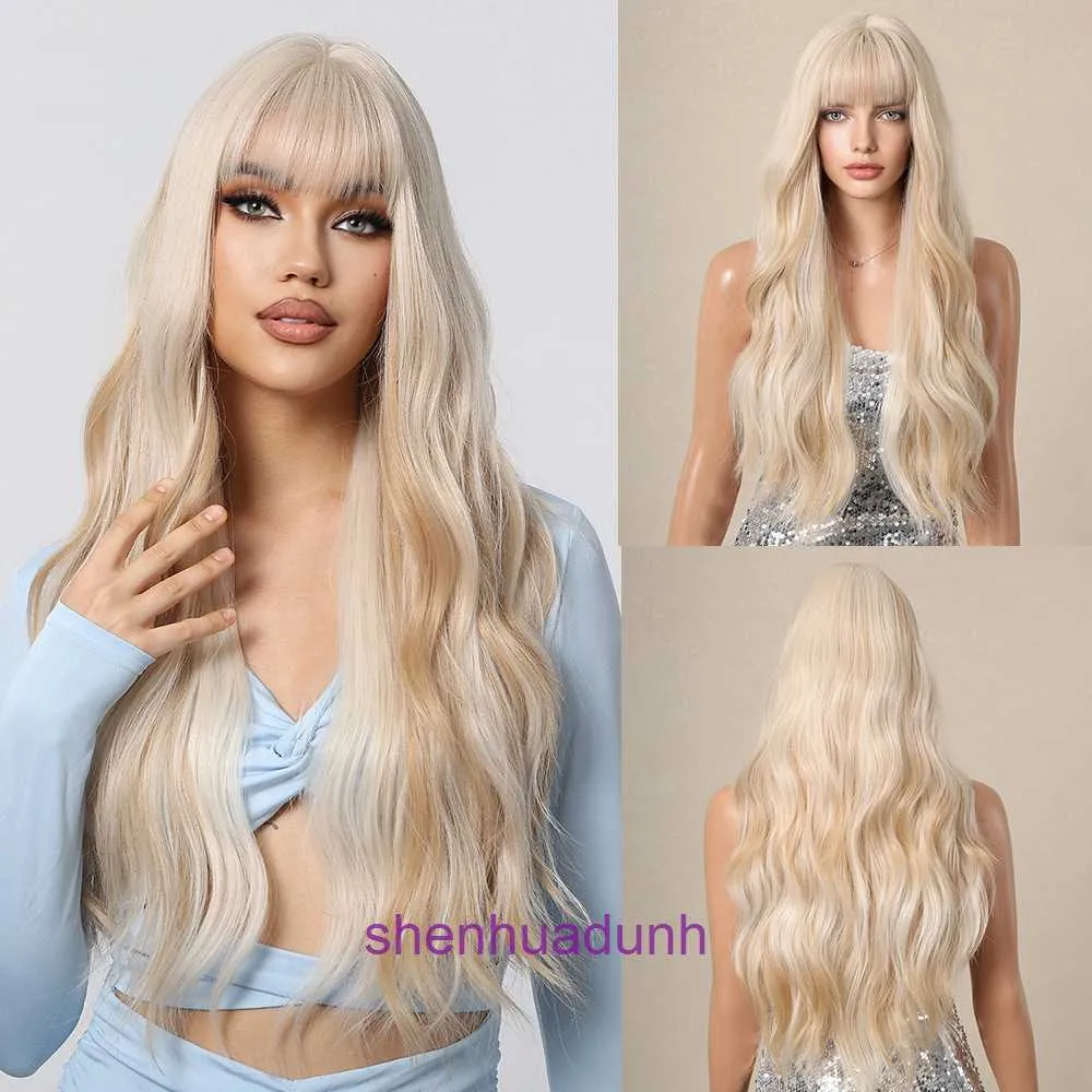 Véritable perruques de cheveux boutique en ligne Qi Liu Hai Bai Jin Barbie Vent Big Wave Long Curly Hair Fluffy Face Repair Wig Full Head