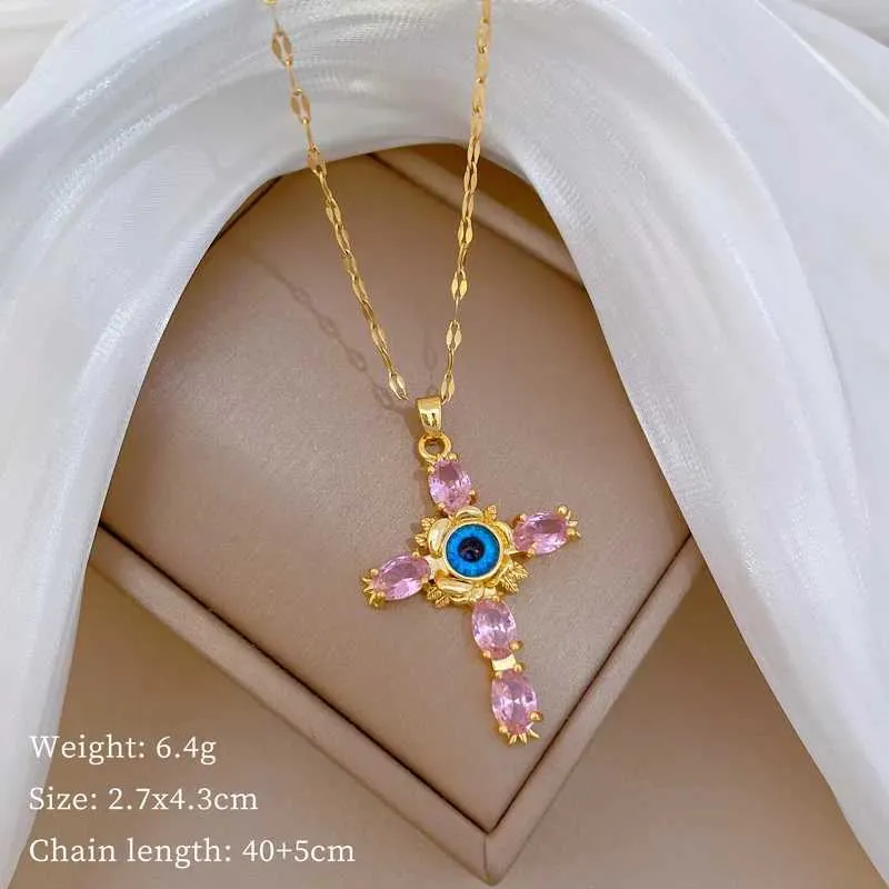 Collares colgantes de moda con cruz de ojo de diablo, collar ligero y femenino, hermoso, cadena de clavícula versátil_voghion.com