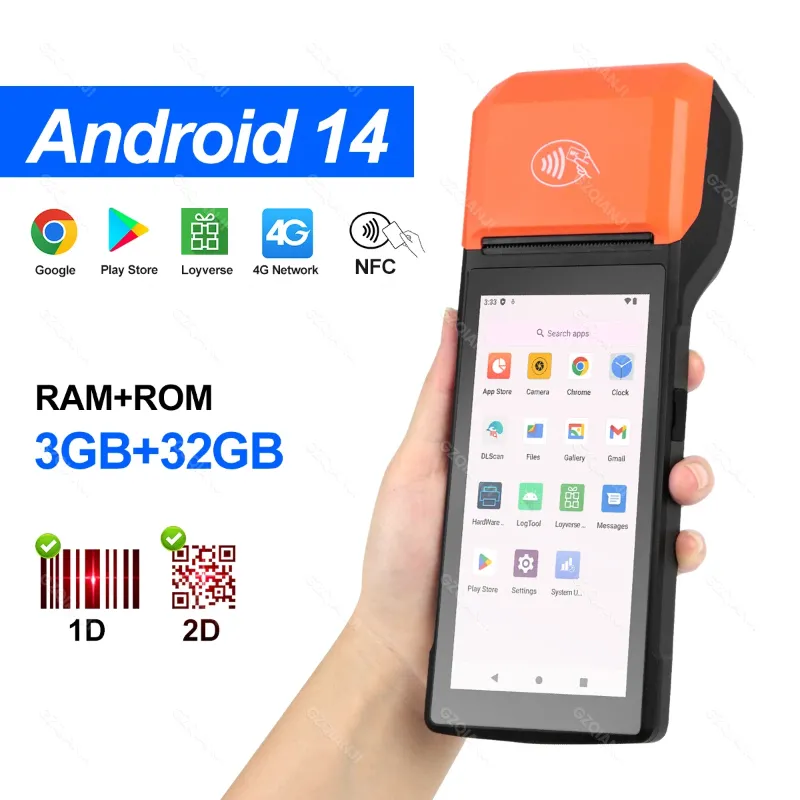 wholesale Top Android 8.1 PDA Terminal POS Machine 5.0 Inch Touch Screen Built-in 58mm Bluetooth Thermal Receipt Printer Support Wifi GPS