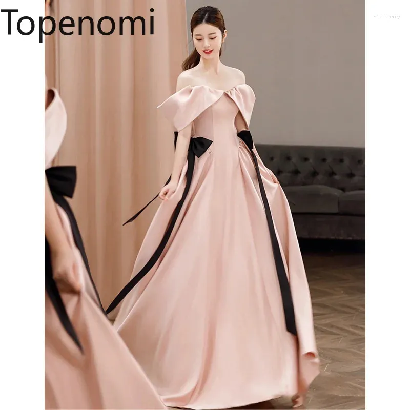 Party Dresses Topenomi Pink One Shoulder Satin Princess Dress Slim Sweet Bow Lace Up Quinceanera Evening Luxury Wedding Prom Gown 2024