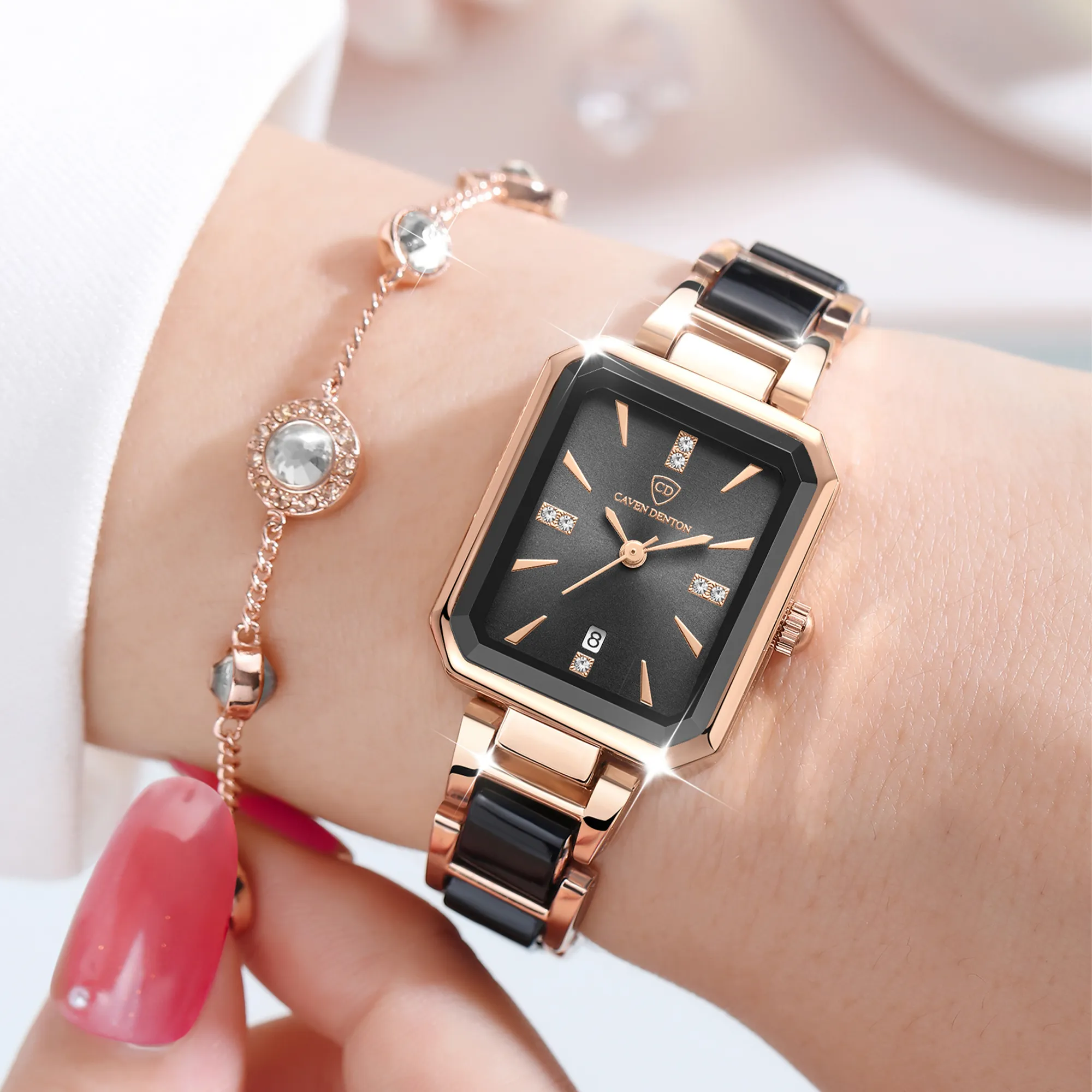 New Cross border Watch Women's Calendar Light Luxury Diamond Square Watches Waterproof Quartz Women's Watch