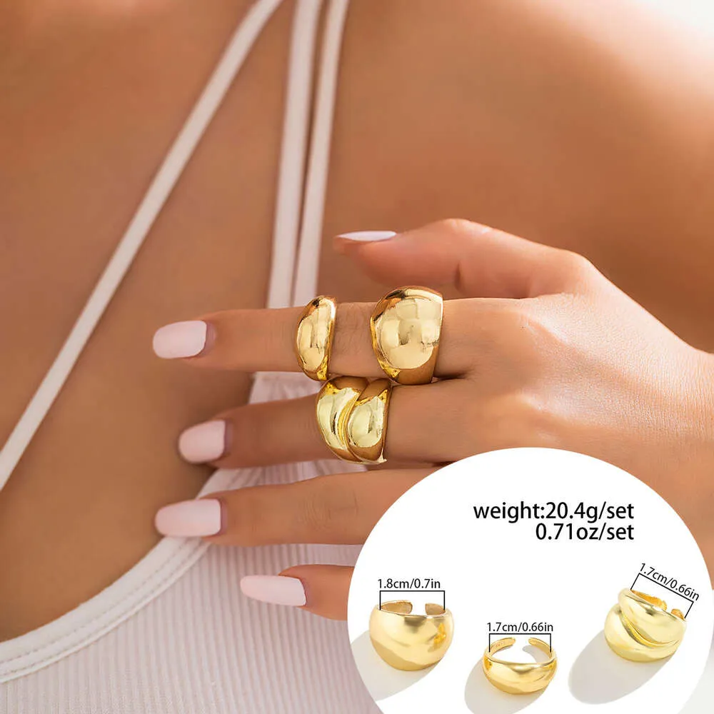 Round Ball Glossy exagéré Anneau d'ouverture Set pour bijoux Femme Instagram Niche Geometric Curved Bracelet