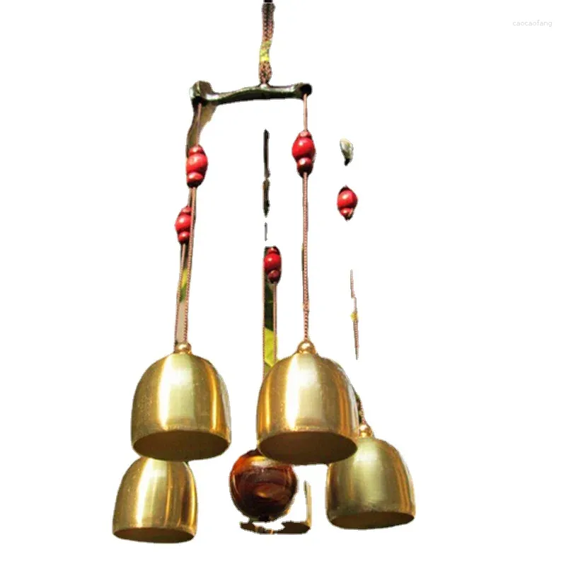 Decorative Figurines 1PCS 62cm Copper 5 Bells Pentagon Pavilion Coin Drawing Home Yard Garden Feng Shui Wind Chimes Friend Gift