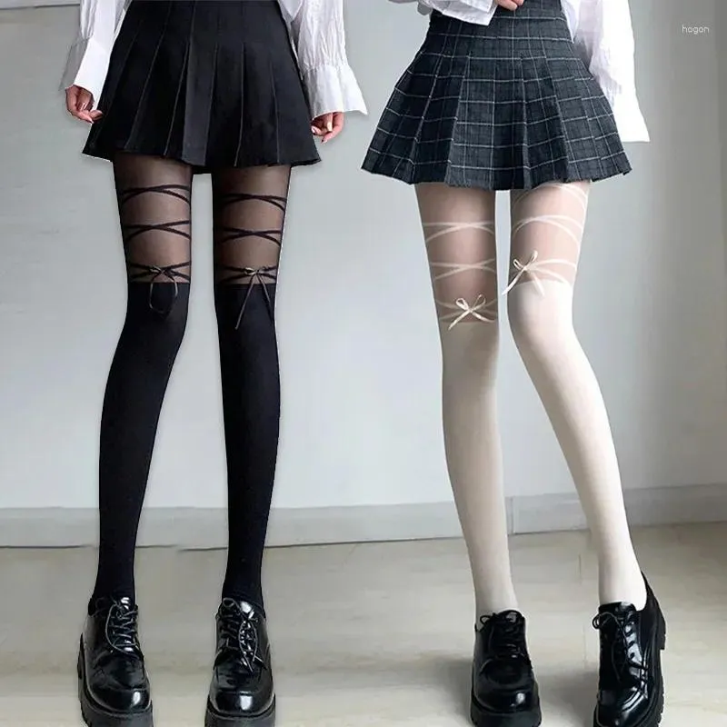 Mujeres calcetines de calcetines lencería bowknot cortetas lolita chicas lindas medias largas lingerías blancas sexy para mujer solo fans medios