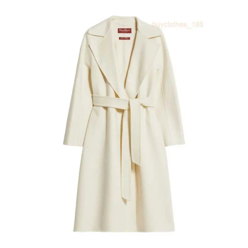 Дизайнерские пальто кашемировые покрытия роскошные пальто Maxmaras Womens White Wool Cashmere Широкая отворотная талия с ванными хакетами в стиле халаты