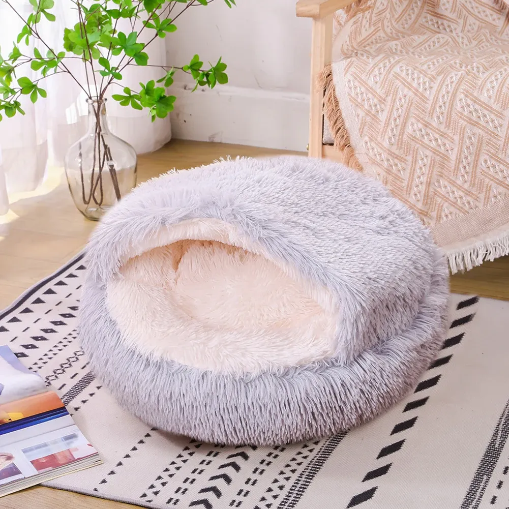Plush Round Cat Dog Bed Super Soft Fluffy Cushion for Small Medium and Large Pets