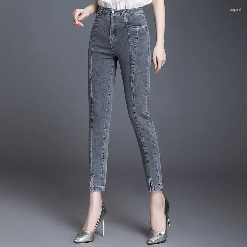 Женские джинсы уличная одежда мода Женщины скинни карандаш корейская одежда укороченные брюки весна лето с высокой талией повседневные брюки