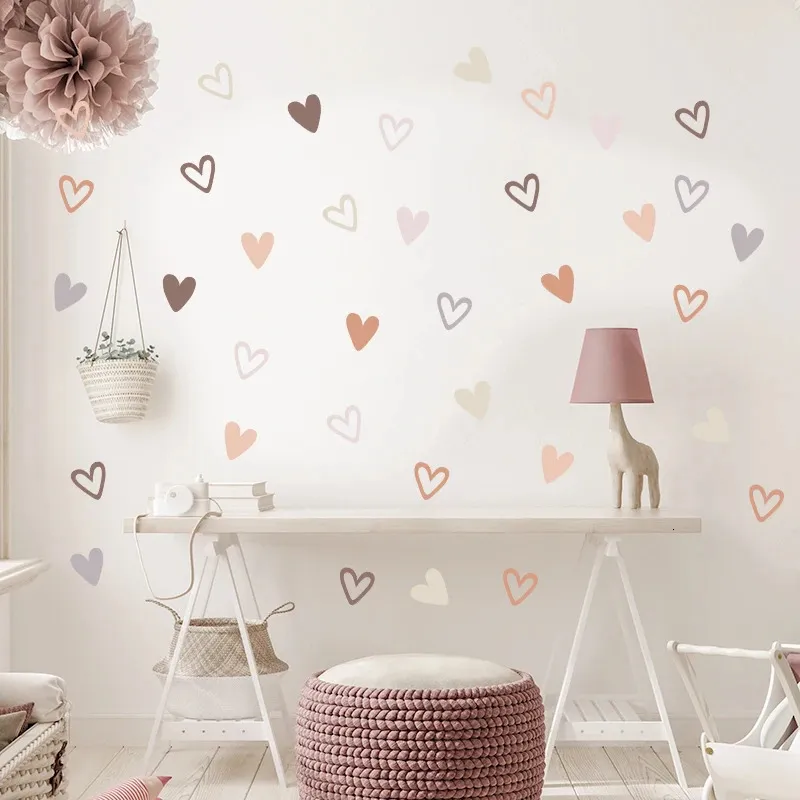36st Hjärtform trendig boho stil vägg klistermärken bohemiska dekaler för vardagsrum sovrum barnkammare barn heminredning 240418