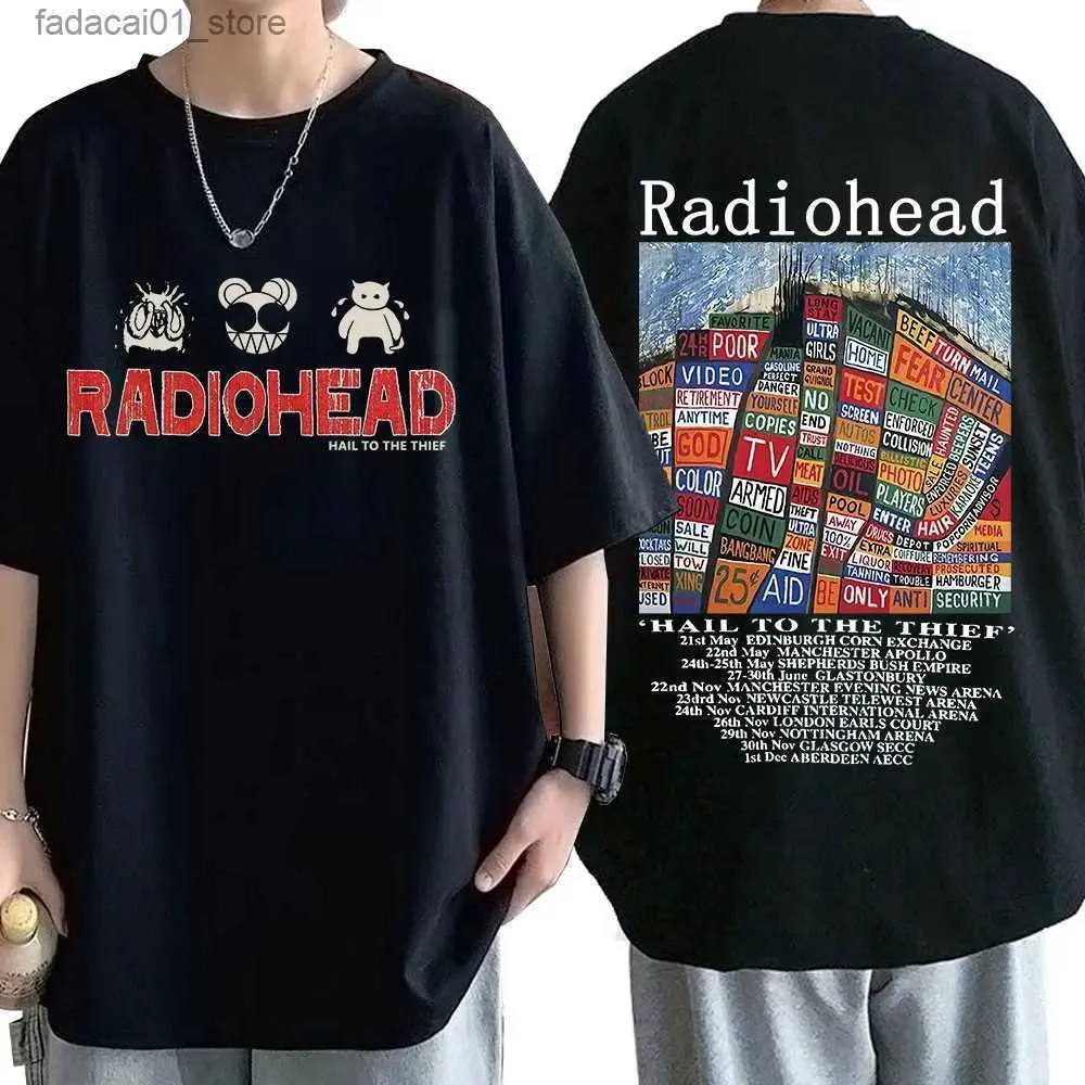 Męskie koszulki Radiohead Retro Printed T-shirt dla mężczyzn ponadwymiarowe 100% czysty bawełniany koszulka Unisex Hip-Hop Rock Band Pays to Tribute to Thief Music Album T-Shirtq240425