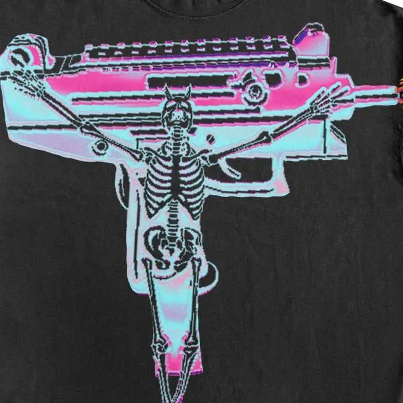 Camisetas masculinas novas camisetas americanas vintage uzi skull estampe