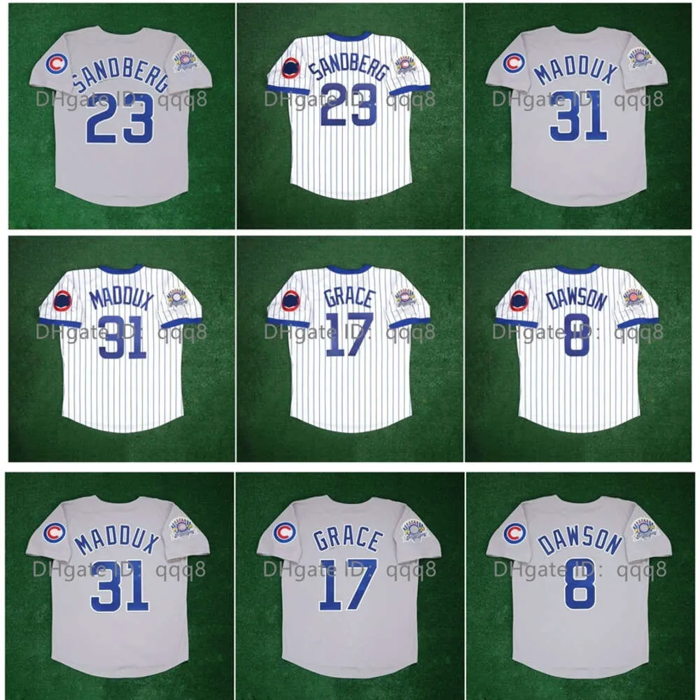 Kob Vintage 1990 All Star Game Patch Baseball Jerseys Greg 31 Maddux 23 Ryne Sandberg 8 Andre Dawson 17 Mark Grace Grey White Jersey Size S M L