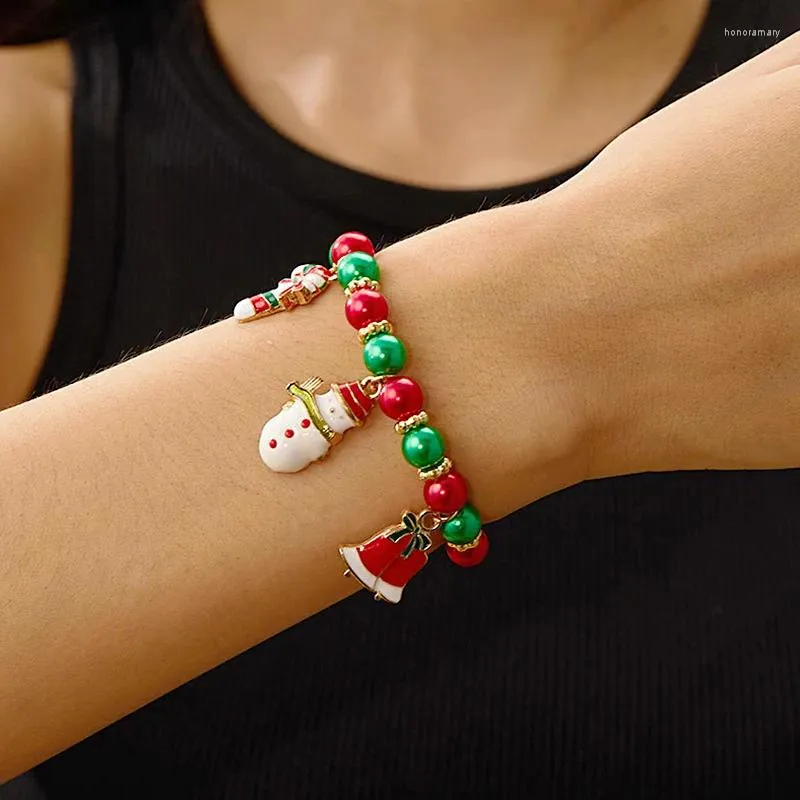 Bedelarmbanden kralen string geweven armband schattige kerstman kerstmas boomsneeuwman hanger kerstspolketen feestje sieraden geschenken