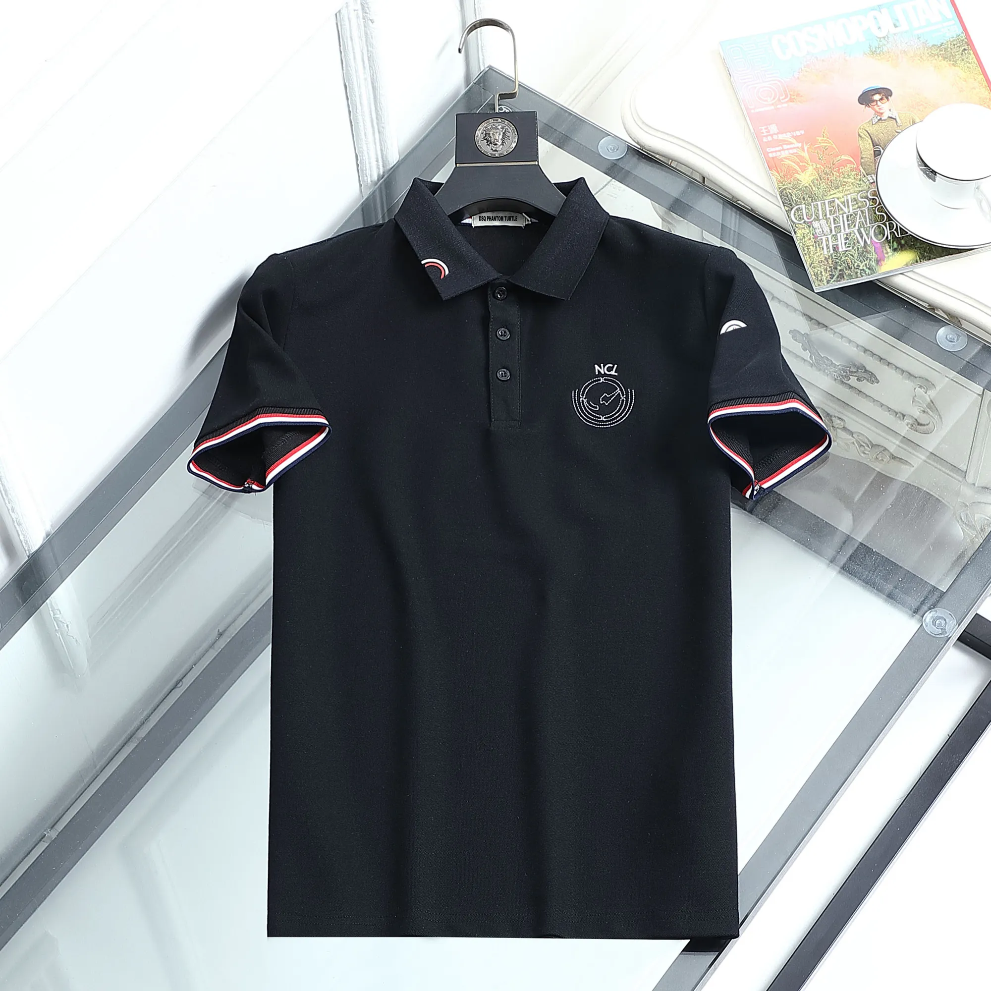 DSQ Phantom Turtle's Men's Black White Polo T-shirt Tshirts d'été Broderie à manches courtes T-shirt élastique T-shirt High Street Polo Clothing 8178